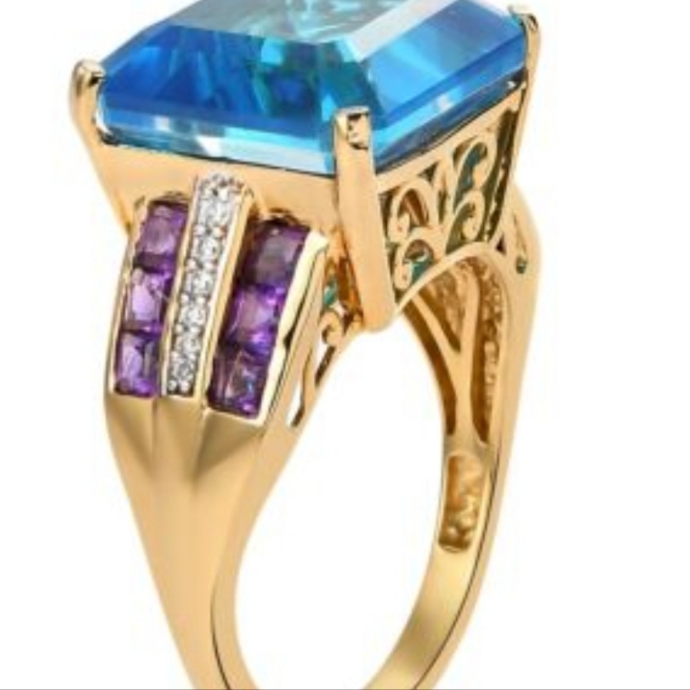 Genuine Caribbean Quartz & African Amethyst Ring Vermeil Size 7! - Picture 8 of 12